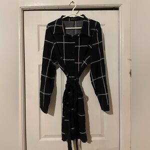 SHEIN Black and White Grid Long Sleeve Dress